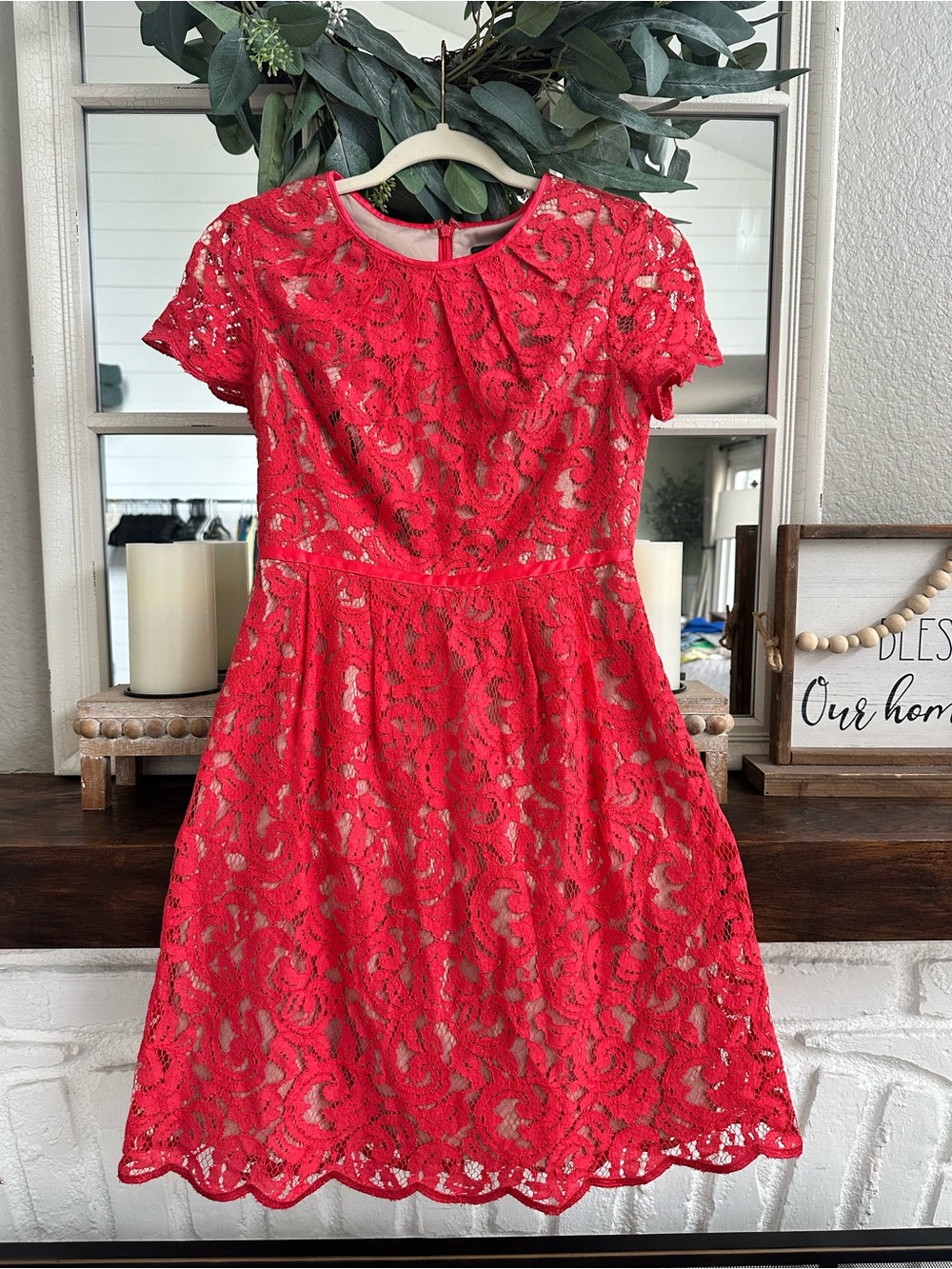Adrianna Papell Red Floral Lace Dress
